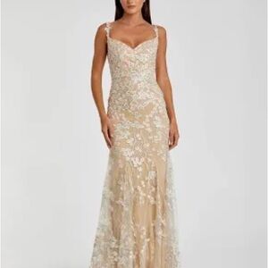Mac Duggal Cream Lace Maxi Dress